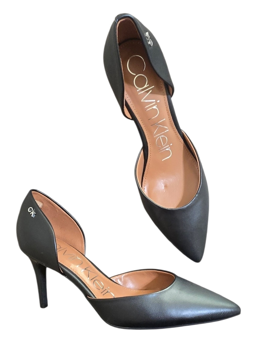 Calvin Klein Black D'Orsay Pointed Toe Pumps Heel Size 8 Career Timeless Classic